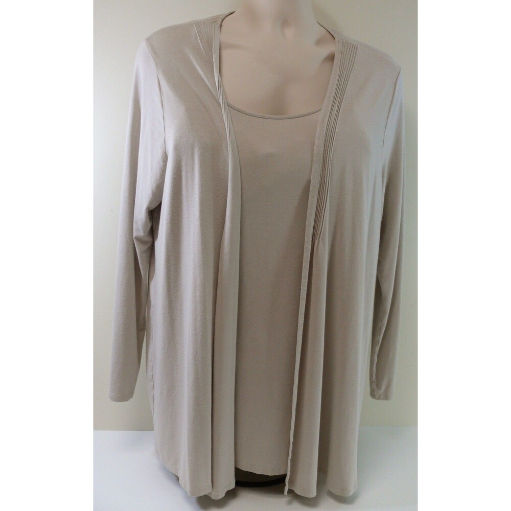 J.Jill Jjill Wearever Knit Long Cardigan & Tank Set 2 pc beige oatmeal size XL